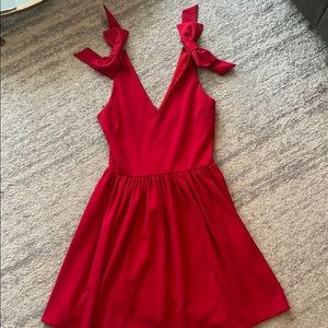 Aqua red mini dress with bow ties on shoulder